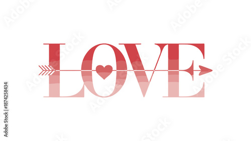 Love text with a heart pierced by an arrow, symbolizing love and affection.