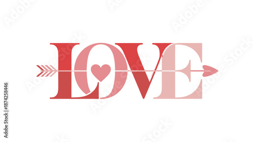 Love written with a heart and arrow as Valentine's Day greeting.