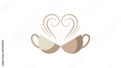 Two coffee cups coming together to form a heart symbol. 