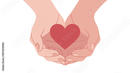 Hands delicately cupping a vibrant red heart, symbolizing love and care.