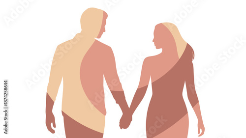 A loving couple holding hands silhouette.