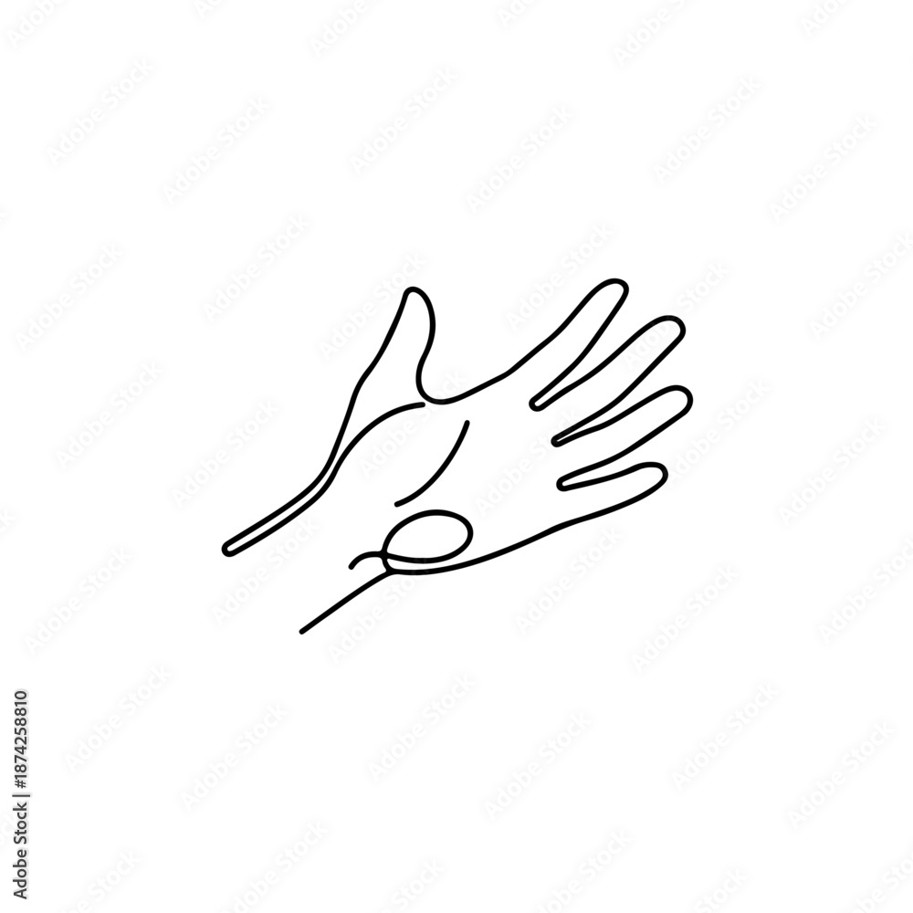 Obraz premium A simple line drawing depicts one hand holding a string that is being pulled by another hand. The image conveys a sense of connection or interaction between two entities.