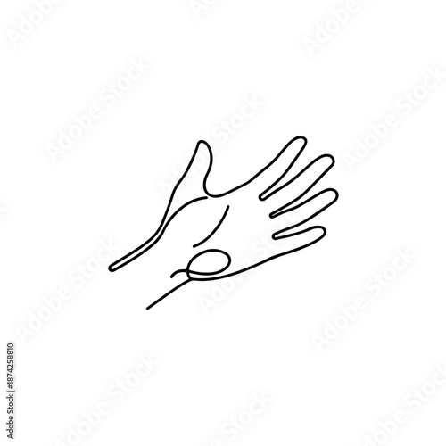A simple line drawing depicts one hand holding a string that is being pulled by another hand. The image conveys a sense of connection or interaction between two entities.