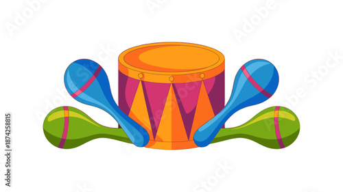 Illustration of musical instrument: Drum and maracas.