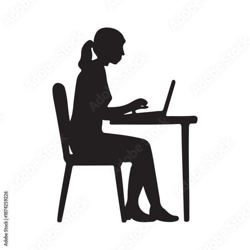 business woman working on laptop silhouette remote work scene
