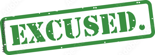 Green excused stamp on white background
