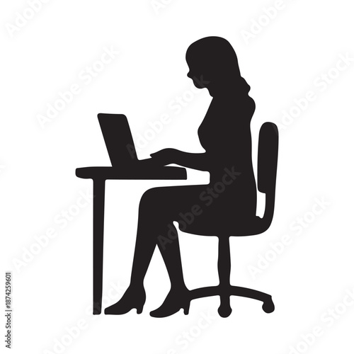 silhouette of woman sitting on chair and working on laptop silhouette figure