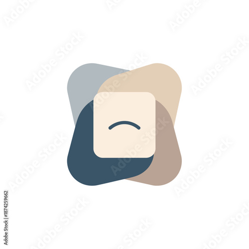 Abstract representation of an unhappy or sad facial expression within a modern, overlapping color blob design, conveying feelings of melancholy or distress in a minimalist graphic