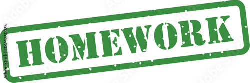 Green homework rubber stamp isolated on transparent background