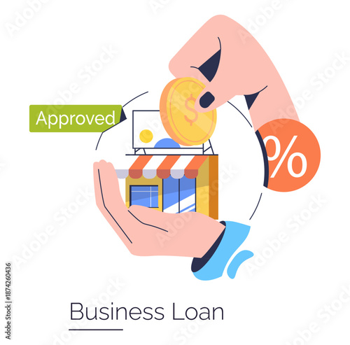 Business Loan Approval Vector Illustration with Hand and Coin