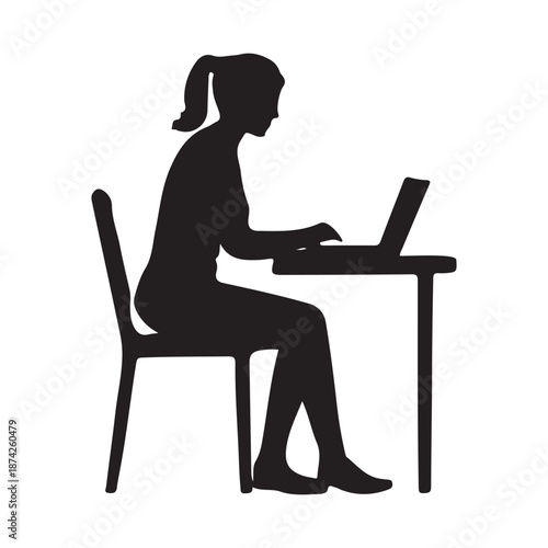 silhouette of a woman working on laptop in remote work environment