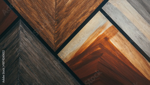 motif géométrique de parquet en bois aux tons terre et gris