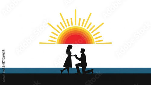 Man Proposing to Woman on One Knee during Sunset Silhouette
