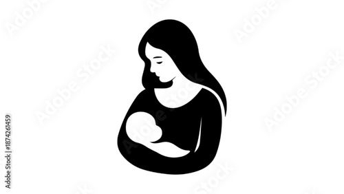 Mother Holding Her Newborn Baby in Arms Silhouette Illustration