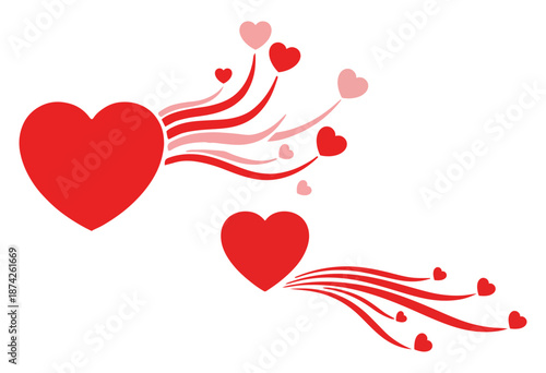 red heart with decorative flying trails, romantic love vector illustration