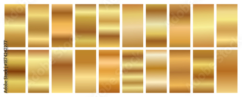 Set of golden gradient. Elegant golden bright gradient swatch collection