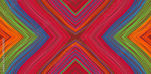 An ornament made of colored floss threads in the shape of an X. Geometric wallpaper. Strips. Illustration for brochure, poster, cover, card, presentation, flyer or banner.
