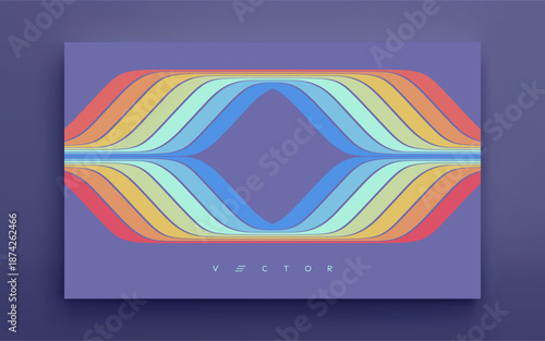 Frame. Space for text. Geometric art. Retro background from the 60s, 70s, or 80s. A pattern of colorful stripes cut in the middle. Abstract, dynamic ribbons. Vector for card, invitation, coupon, etc.