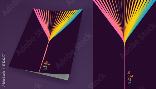 A beam of light is split into multiple rays of the rainbow spectrum. Threads or fibers. The shape of a wine glass on a black background. The umbrella structure is made of layers of plates. Vector.
