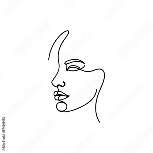A simple yet elegant line drawing of a woman's face, characterized by smooth curves and minimal details, creating a sense of calm and sophistication.