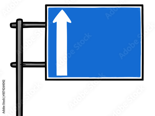 案内標識のイラスト （筆タッチ） 交通・道路 矢印1  / Hand-drawn Road Sign Icon (Blue Square)