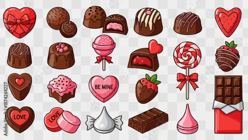 Assorted Valentines Day Chocolate Candies and Sweets Collection.