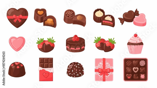 Assortment of Delicious Chocolate Candies and Desserts.