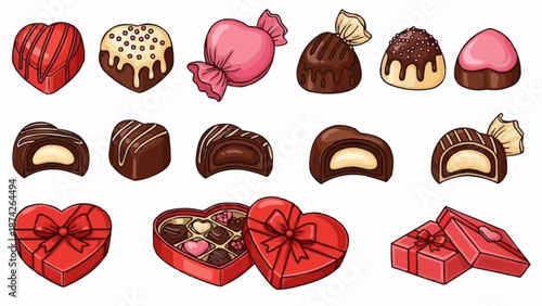 Assortment of delicious chocolates in various shapes and packaging.