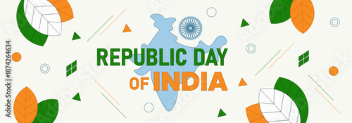 creative  flat vector illustration on 26 January Happy Republic day of India with tricolor flag, india map. Banner, poster design.