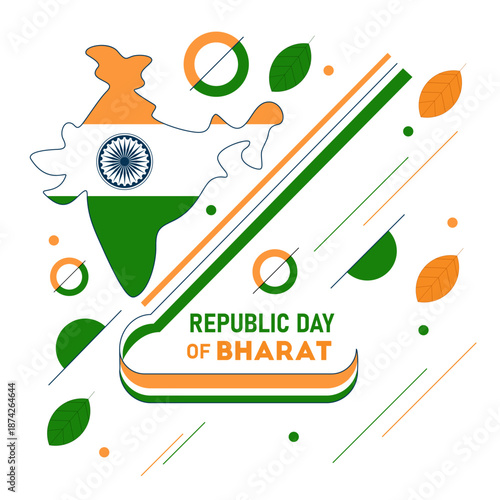 creative  flat vector illustration on 26 January Happy Republic day of India with tricolor flag, india map. Banner, poster design.