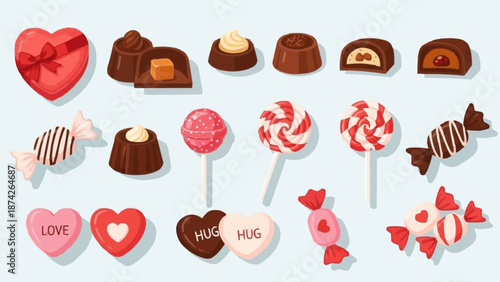 Assortment of Valentines Day Candies and Chocolates.
