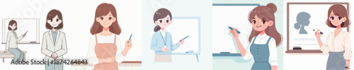 Vector Illustration of a Female Teacher Writing on a Chalkboard