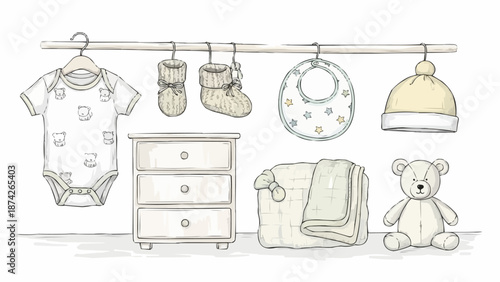 Baby Clothes and Accessories Collection Sketch.