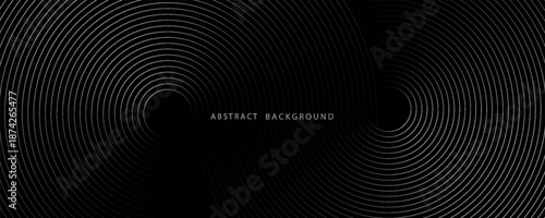 Abstract black background with circle lines pattern. Black metal lines texture. Modern shiny black and gray gradient lines creative design. Suit for wallpaper, backdrop, banner, poster.
