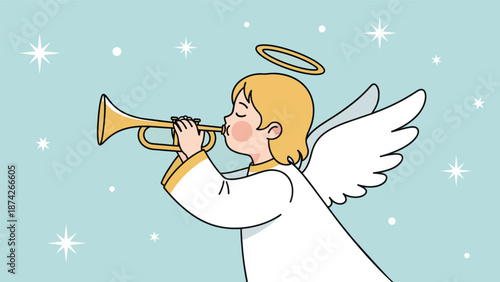 Angel Playing Trumpet with Halo and Wings.