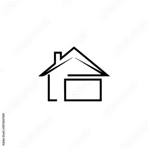 A simple black and white line drawing of a house with a triangular roof and a rectangular window.