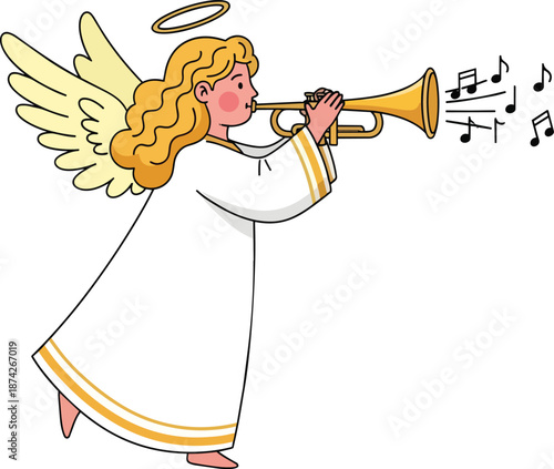 Angel Playing Trumpet with Musical Notes.