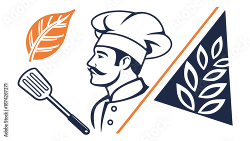Chef logo with spatula and wheat