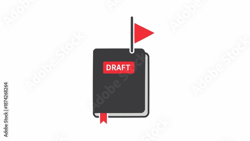 Black draft notebook with flag marker.
