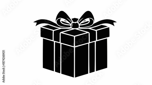 Black gift box with ribbon and bow silhouette.