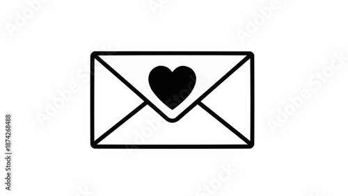 Black heart on white envelope icon for love letter.