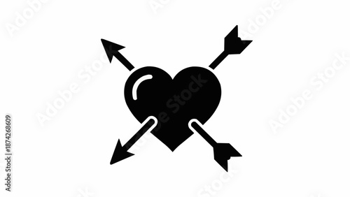 Black heart pierced by two arrows symbol.