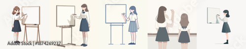 Beautiful Female Student Writing on a Chalkboard Vector Illustration