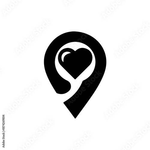 A black and white graphic featuring a heart with a crescent moon and an arrow piercing through it. The design is minimalistic and symbolic, often representing love and affection.