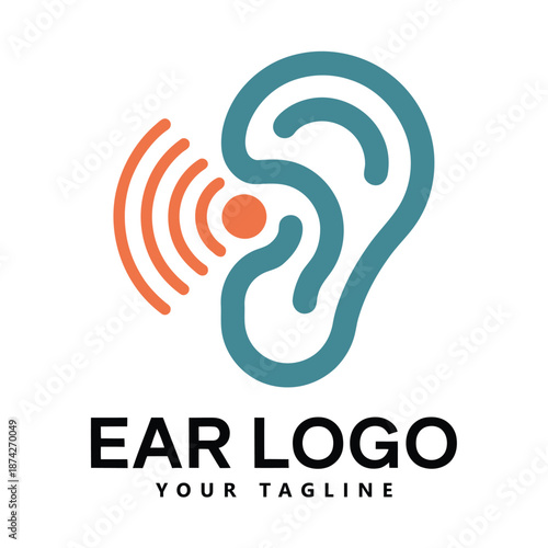 Ear logo design with sound wave isolated on white background for hearing concepts