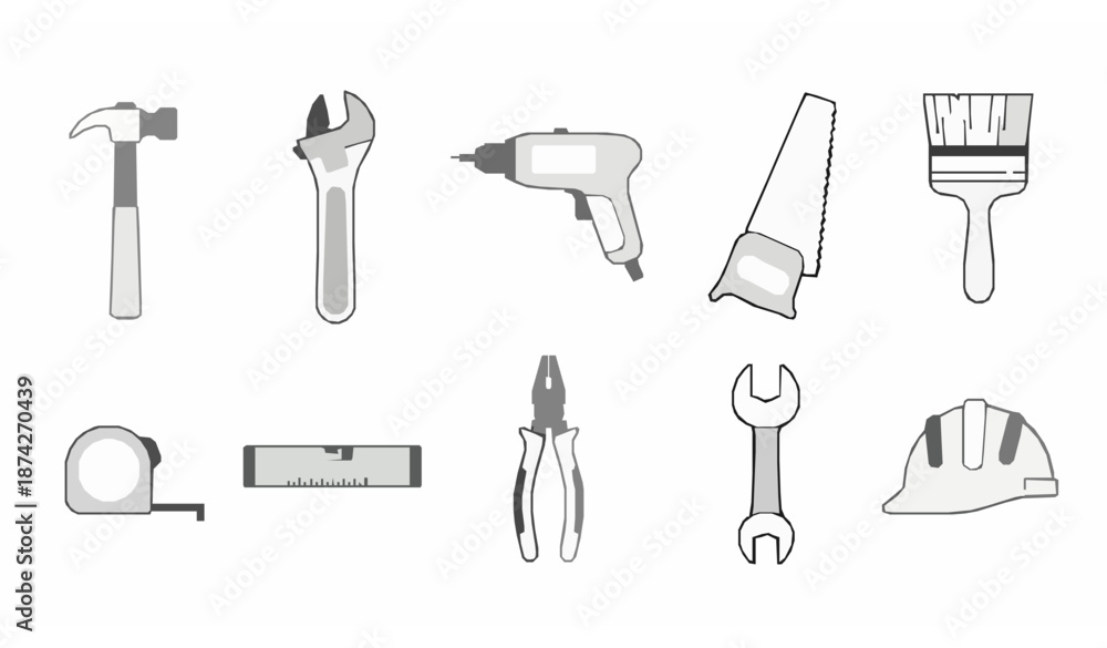 Fototapeta premium Outline building tools icons vector collection for construction apps websites and technical projects