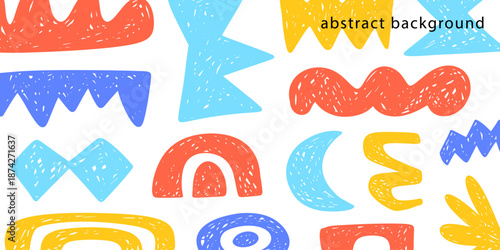 Trendy scribble doodle shapes collage background