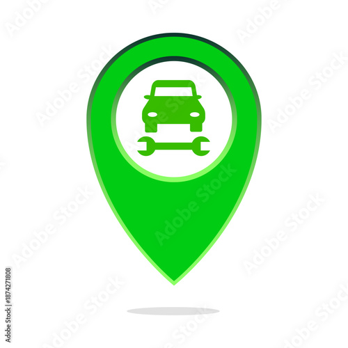 Service station pin. Car repair point. Automotive location vector. Maintenance map marker.