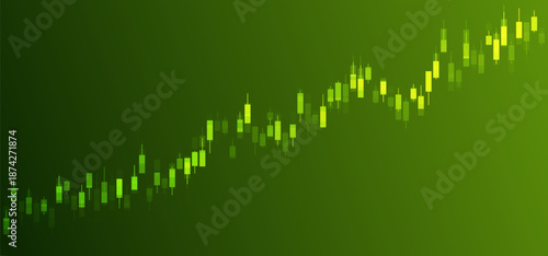 Abstract bright green growing financial linear graph chart background. Vector lines tech design