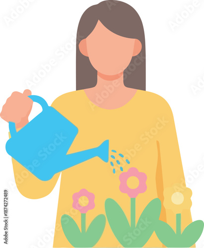 International Womens Day Illustration of Woman Watering Flowers, Empowerment and Growth Concept